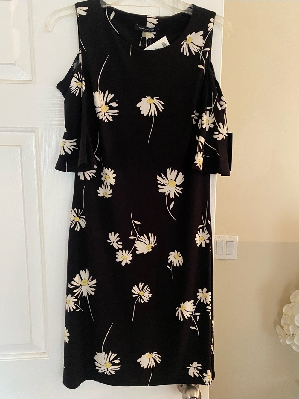 Tommy Hilfiger Black Daisy Cold-Shoulder Midi Dress